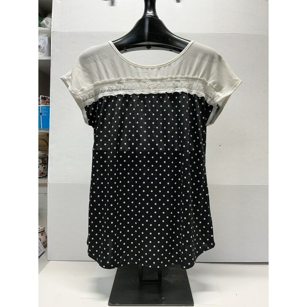 Faith and Joy Semi Sheer Black & Ivory Cap Sleeve Blouse Women's Size Small